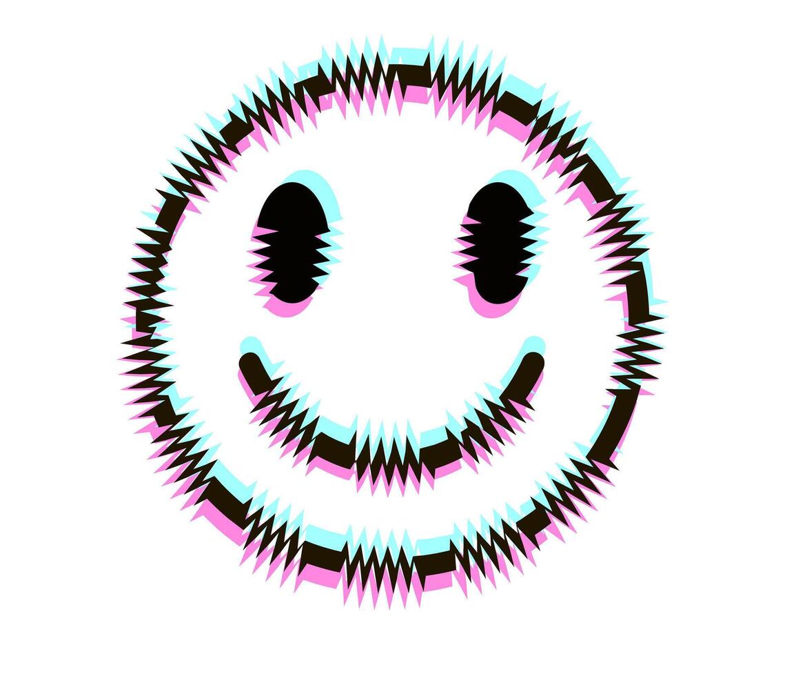 Smile face. Abstract neon glitch. Modern distorted glitch style illustration. RGB-shift effect vector