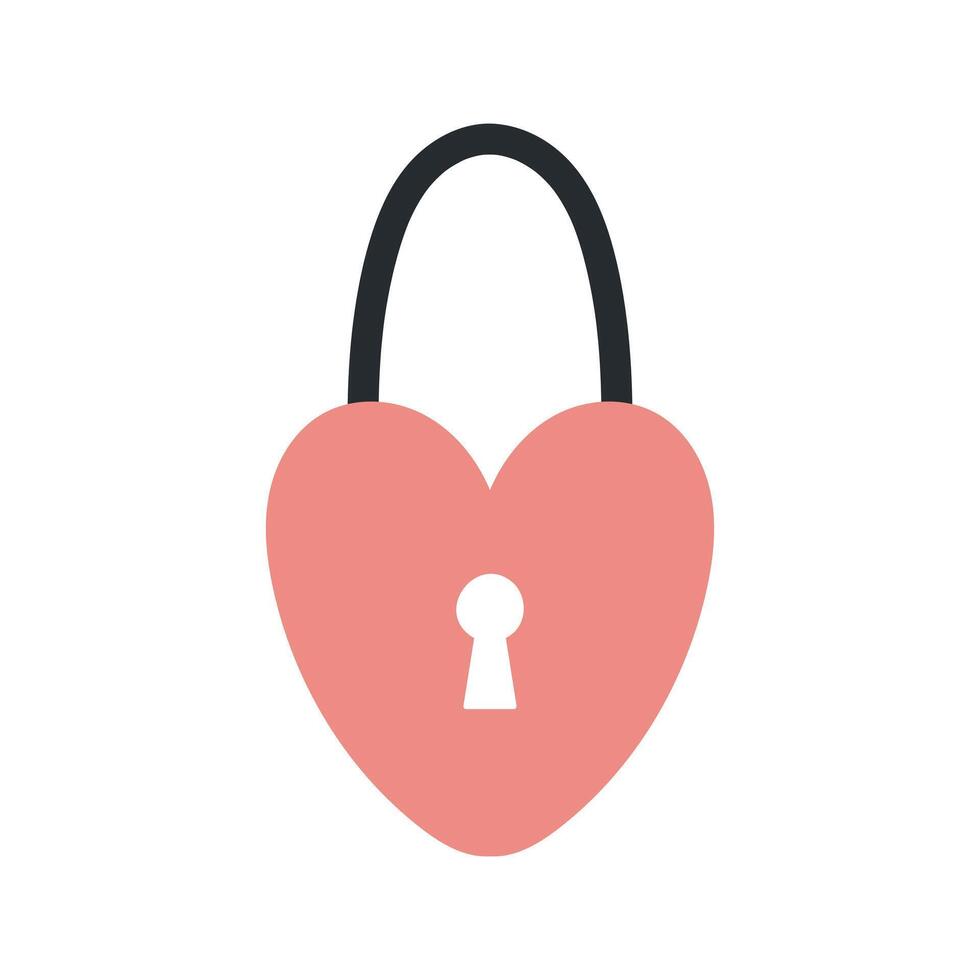 Heart shaped lock. Design for Valentine's Day. Flat cartoon vector illustration isolated on white background.