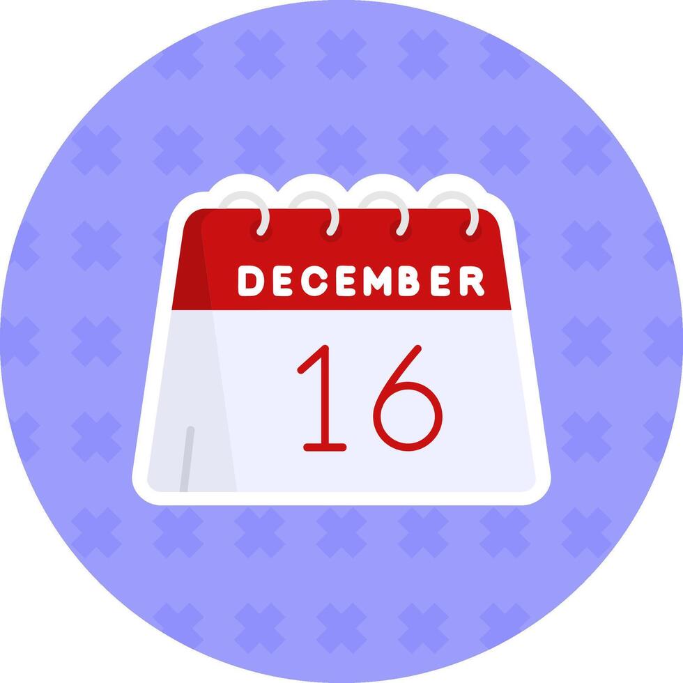 16 de diciembre plano pegatina icono vector