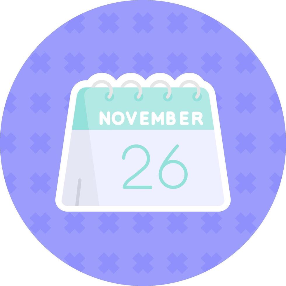 26 de noviembre plano pegatina icono vector