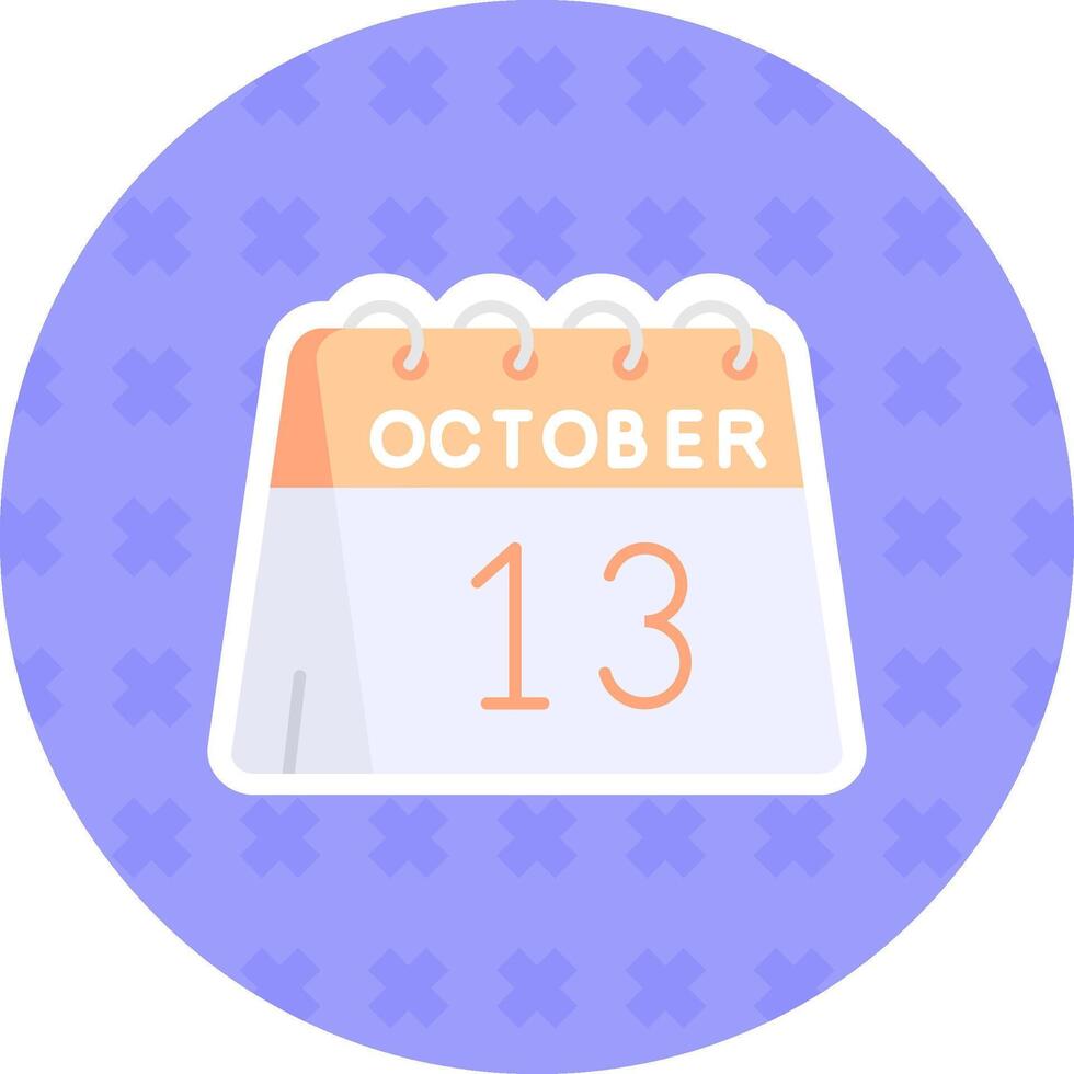 13th of October Flat Sticker Icon vector