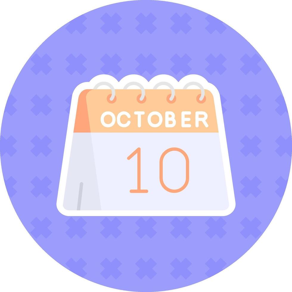 10th of October Flat Sticker Icon vector