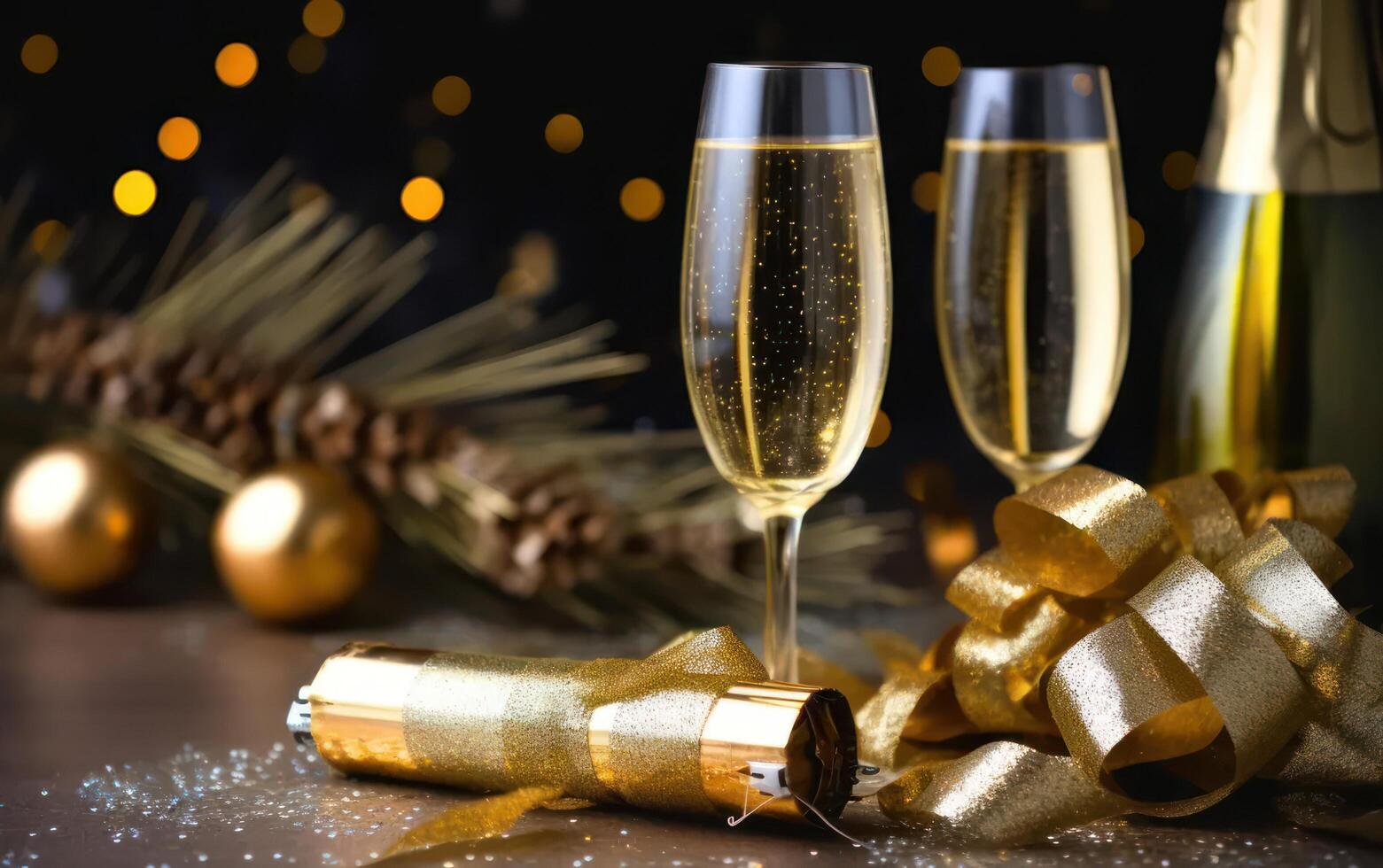 AI generated New years eve celebration background with champagne. Generative AI photo