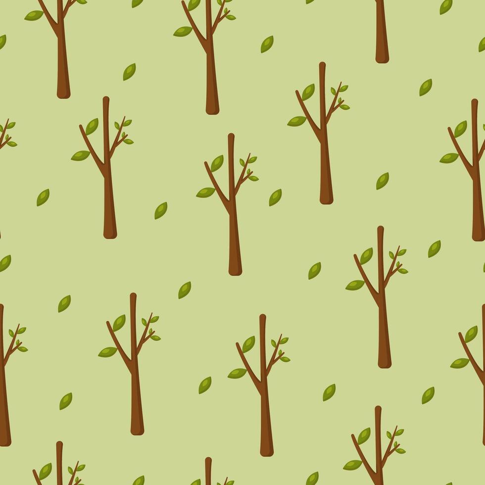 Seamless pattern with trees and leaves vector