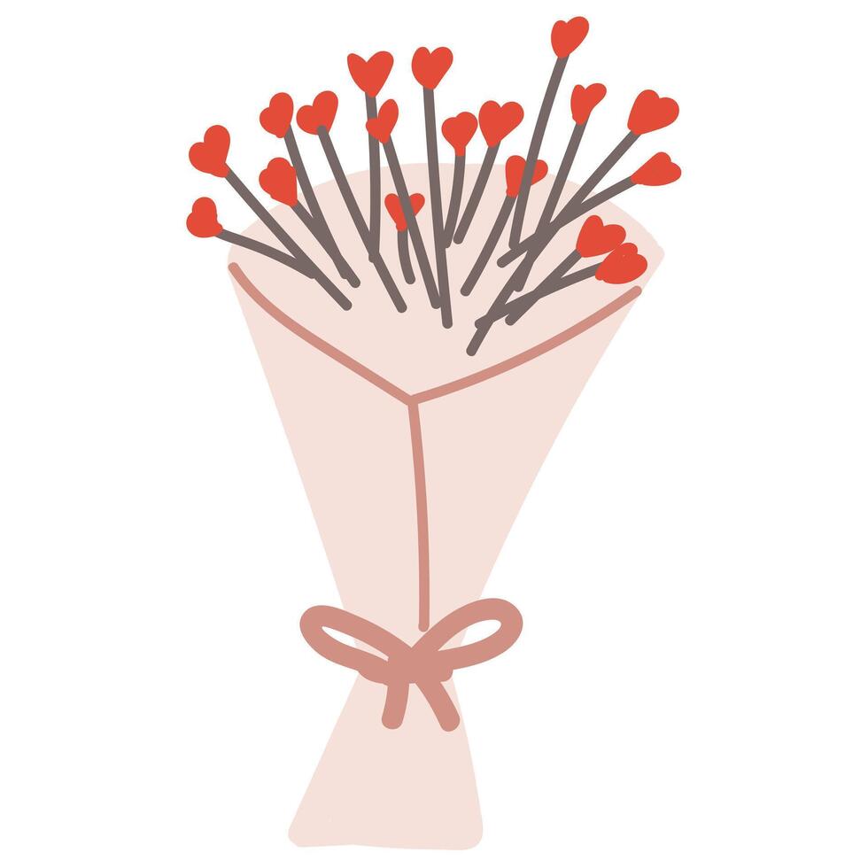 Hand-drawn illustration of bouquet of flowers in the shape of a sweetheart. Doodle isolated on white background. vector