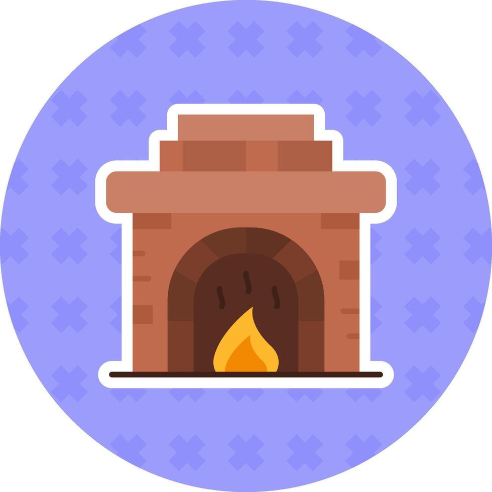 Fireplace Flat Sticker Icon vector
