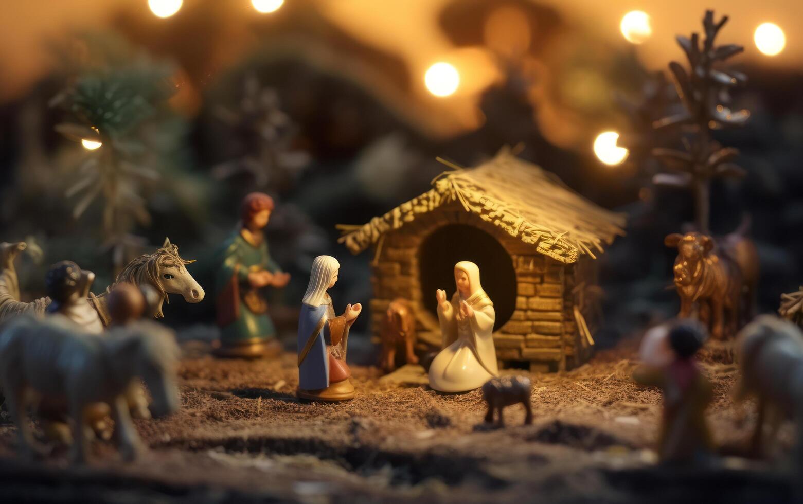 ai generado Navidad natividad escena. bebé Jesús Cristo, María y Joseph. generativo ai foto