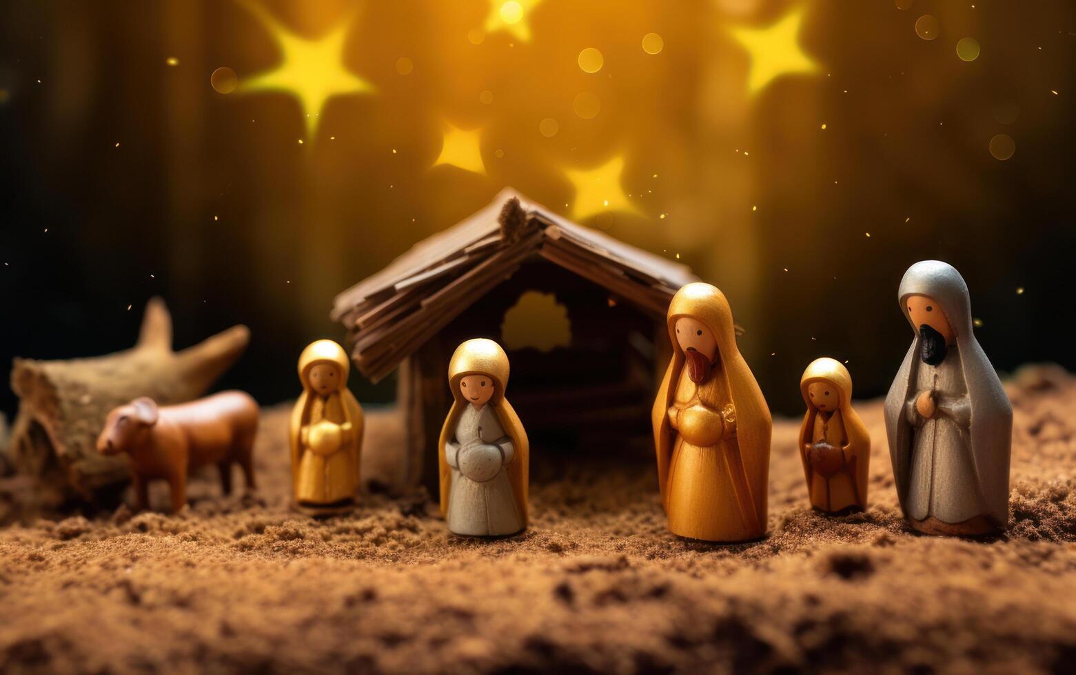 AI generated Christmas nativity scene. Baby Jesus Christ, Mary and Joseph. Generative AI photo