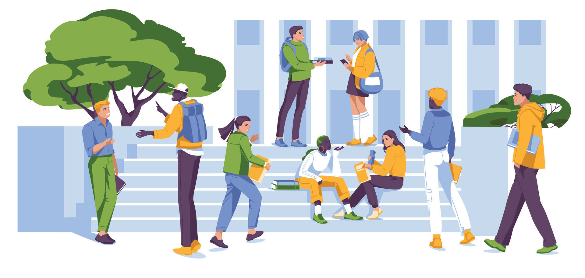 A group of students near the steps of the university building. Vector flat illustration. 37730135 Vector Art at Vecteezy A group... 