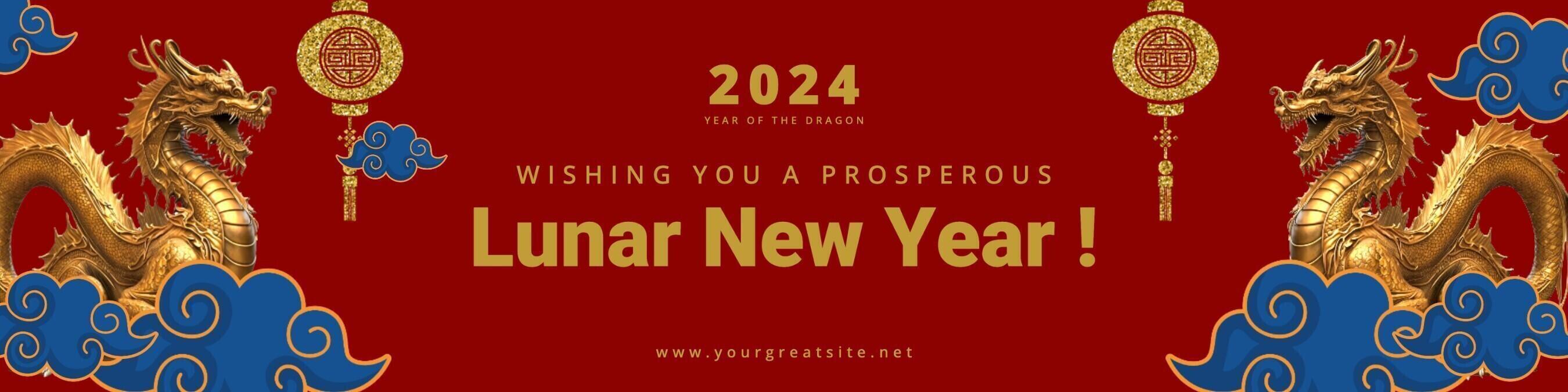 blue and gold chinese new year greeting social media banner template