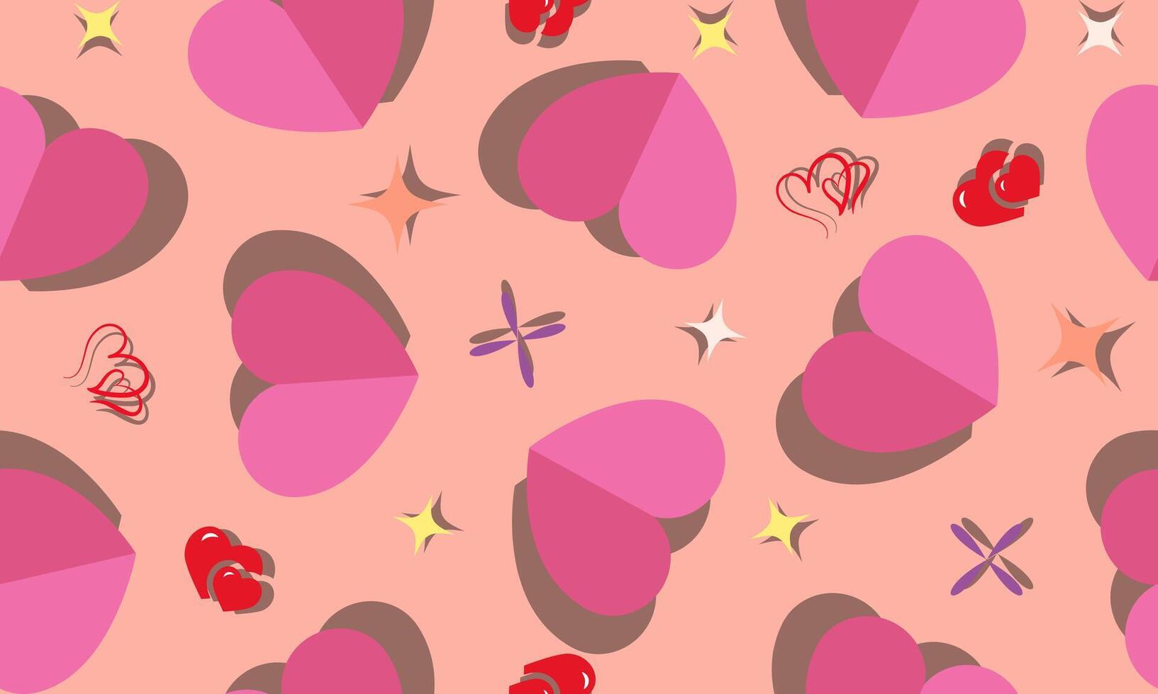 Red hearts on purple background. Vector seamless pattern.