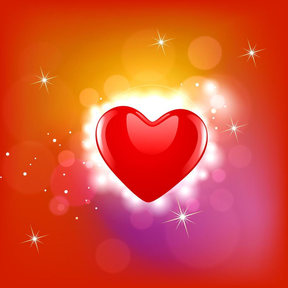 Red beautiful heart on colorful background. vector