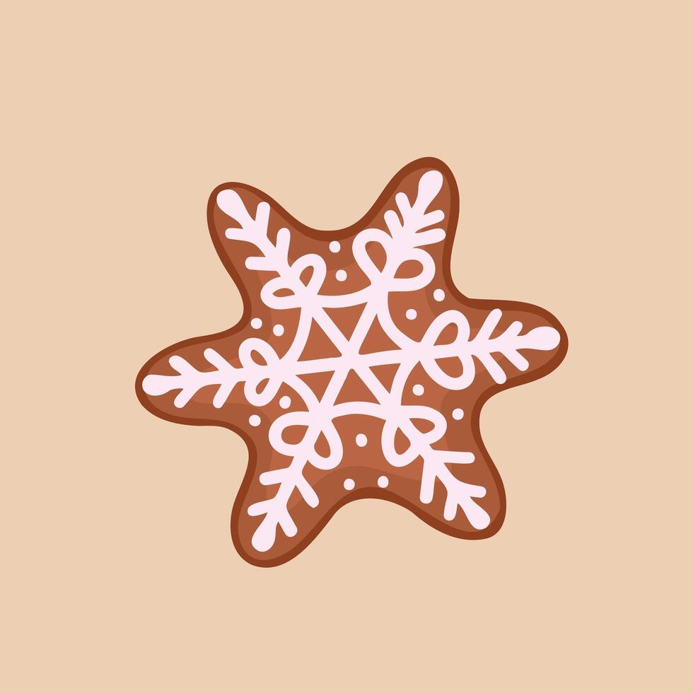 snowflake cookie, gingerbread. Illustration for printing, backgrounds, covers and packaging. Image can be used for greeting cards, posters, stickers and textile. Isolated on white background. vector