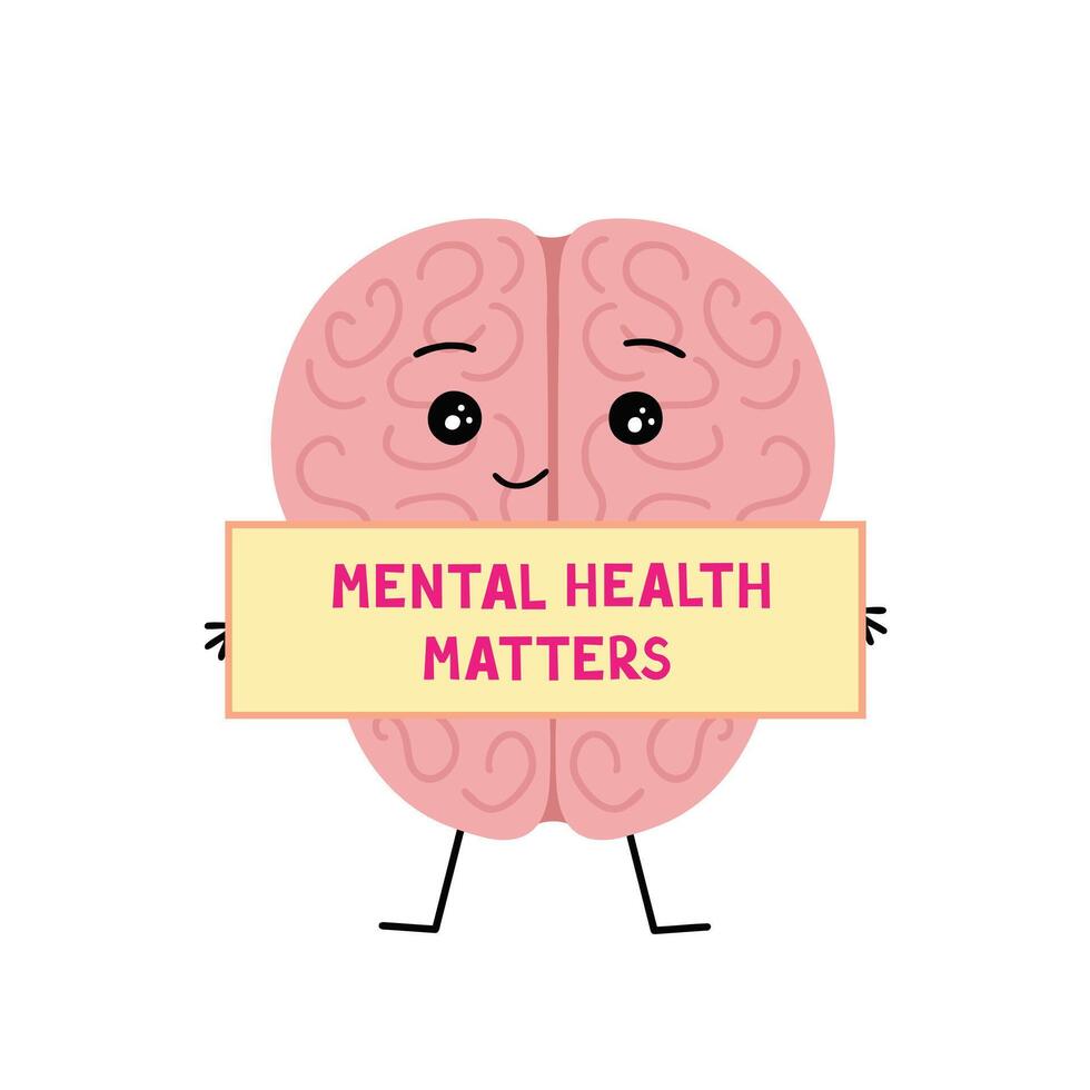 mental health matters, brain characters. Illustration for printing, backgrounds, covers and packaging. Image can be used for greeting cards, posters and stickers. Isolated on white background. vector