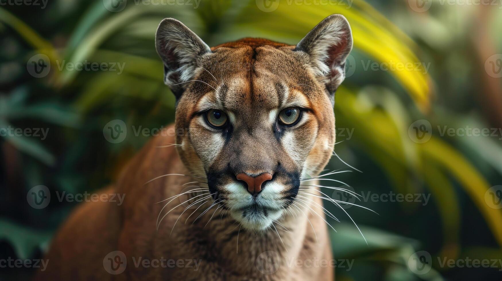 AI generated Portrait of Puma in forest. American cougar or mountain lion. photo