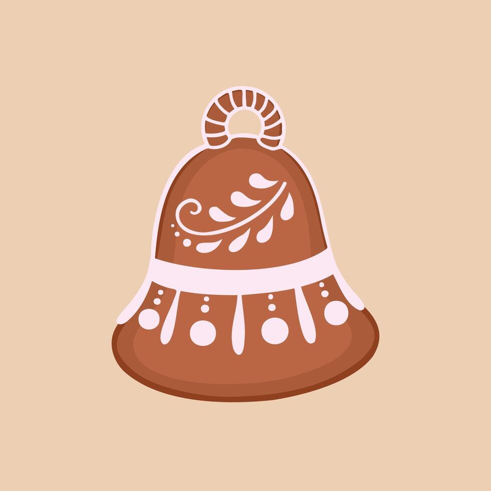gingerbread bell, cookie. Illustration for printing, backgrounds, covers and packaging. Image can be used for greeting cards, posters, stickers and textile. Isolated on white background. vector
