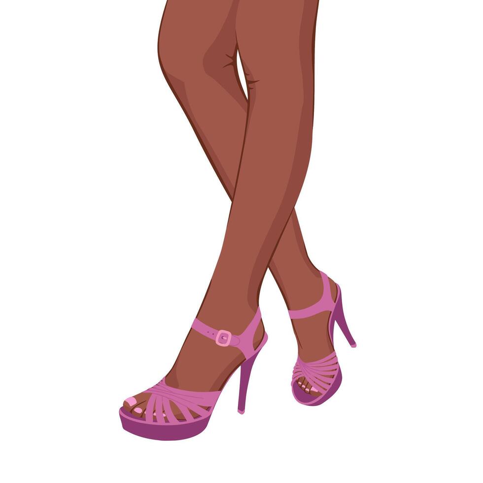 hembra piernas en tacones, hermosa piernas de africano, americano mujer. ilustración para antecedentes y embalaje. imagen lata ser usado para tarjetas, carteles y pegatinas aislado en blanco antecedentes. vector