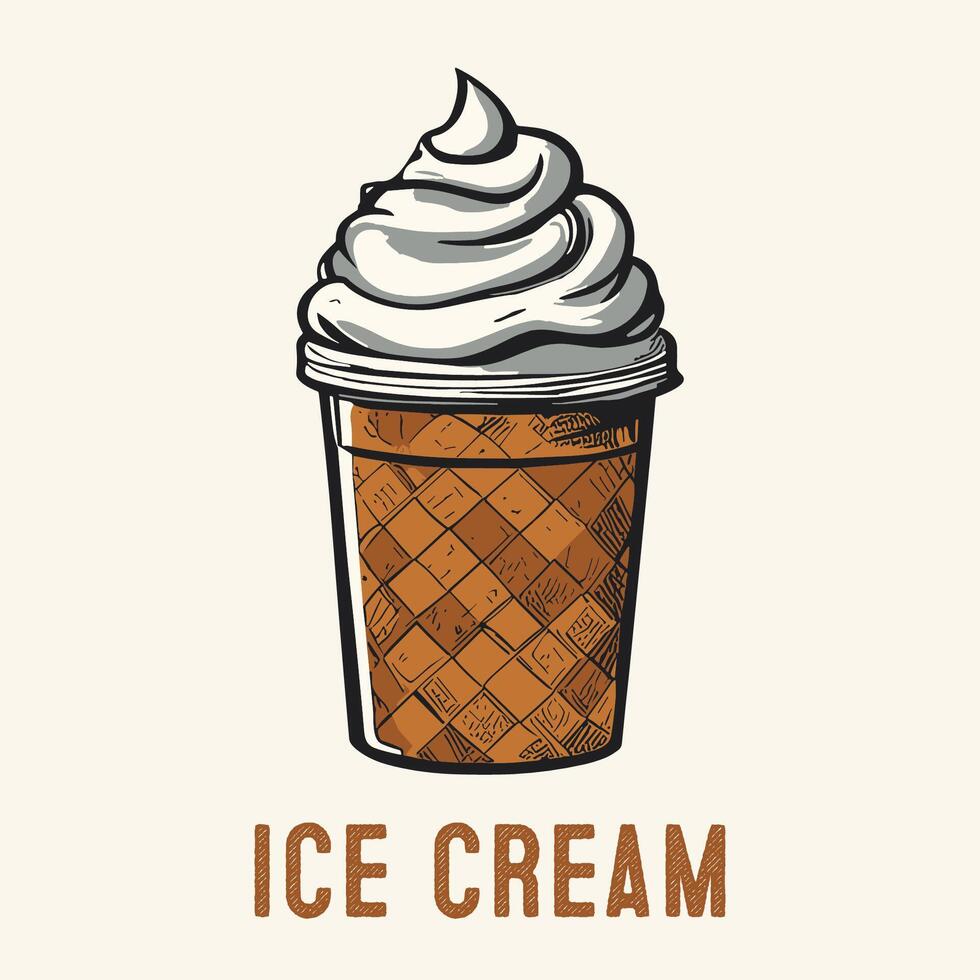 Hand Drawn Ice cream Engraved Style vector