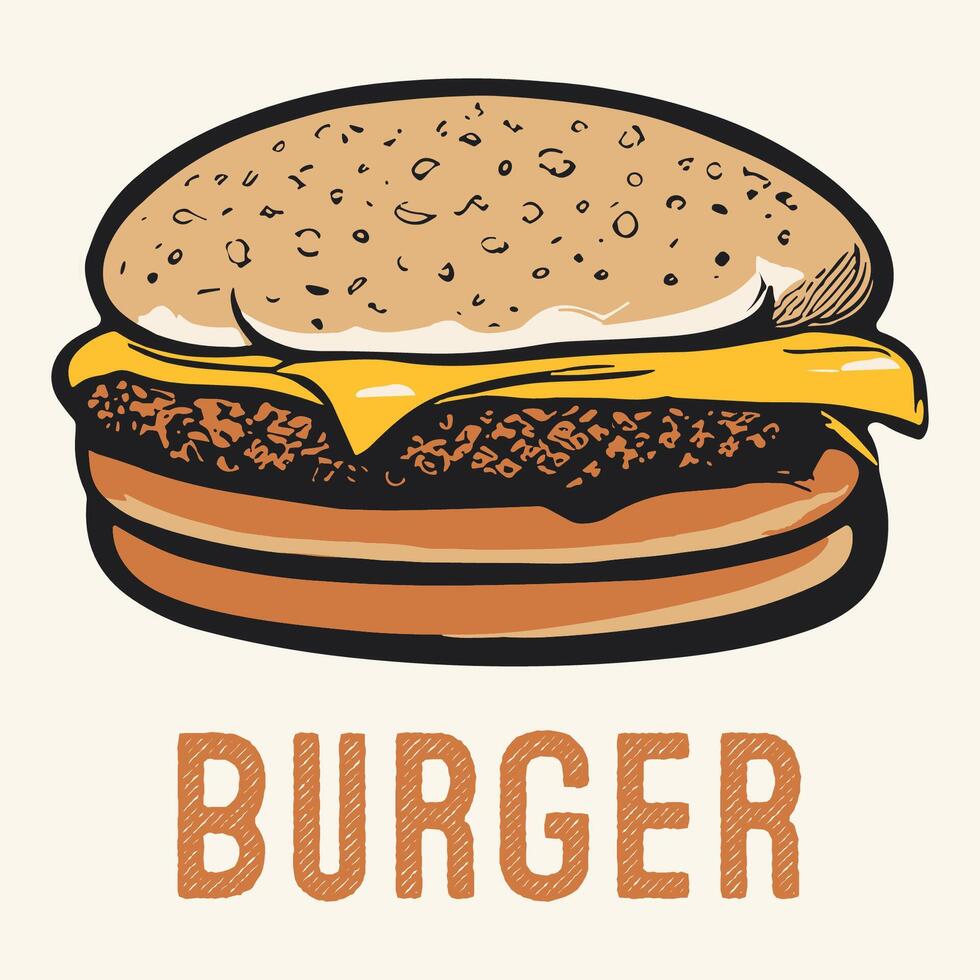 Hand Drawn Burger Engraved Vintage style vector