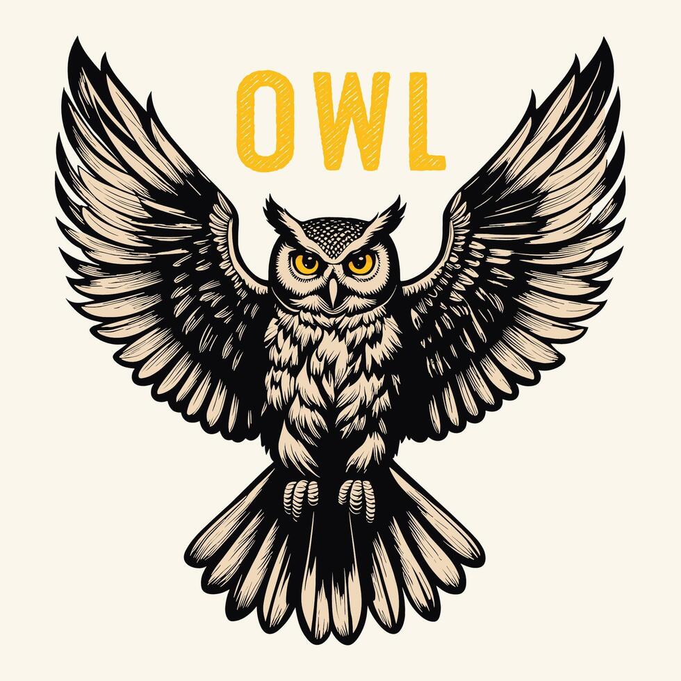 Hand Drawn Owl Flying Vintage Style vector