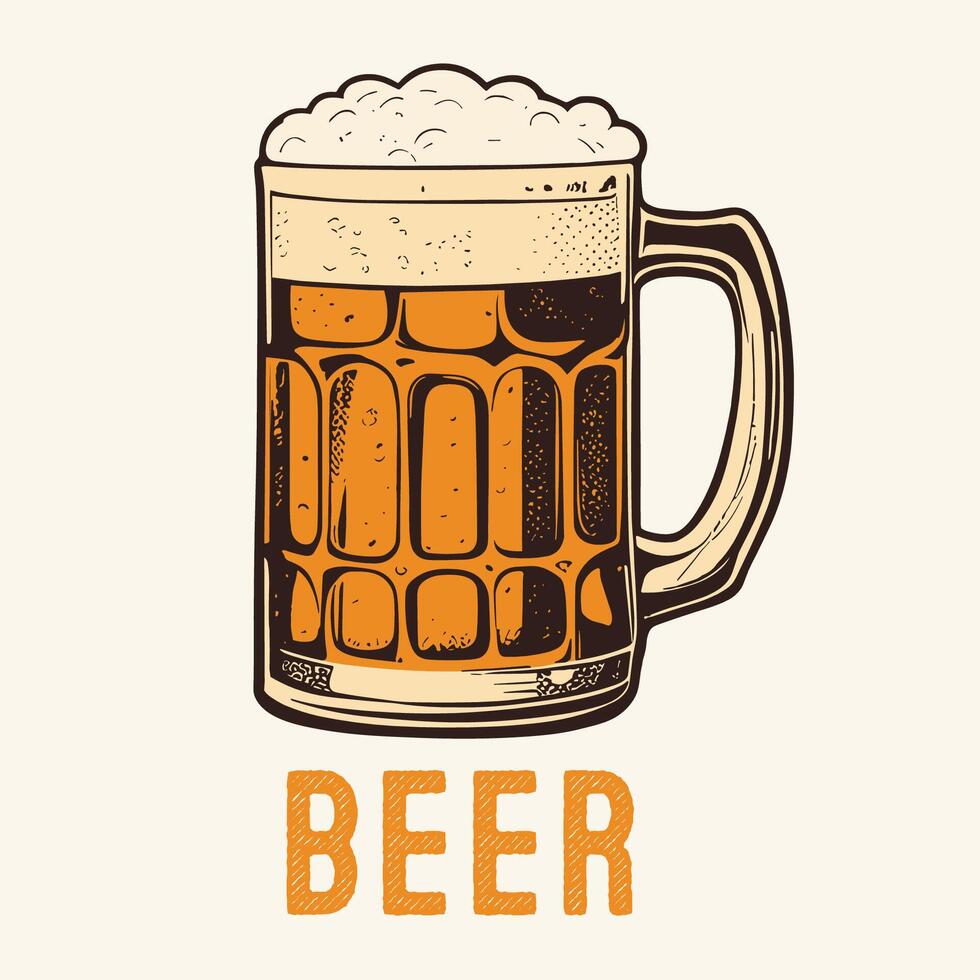 Hand Drawn Beer Mug Vintage Style Engraved vector