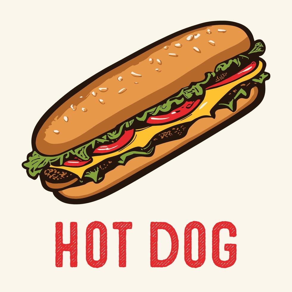 Hand Drawn Hot Dog Engraved Vintage style vector