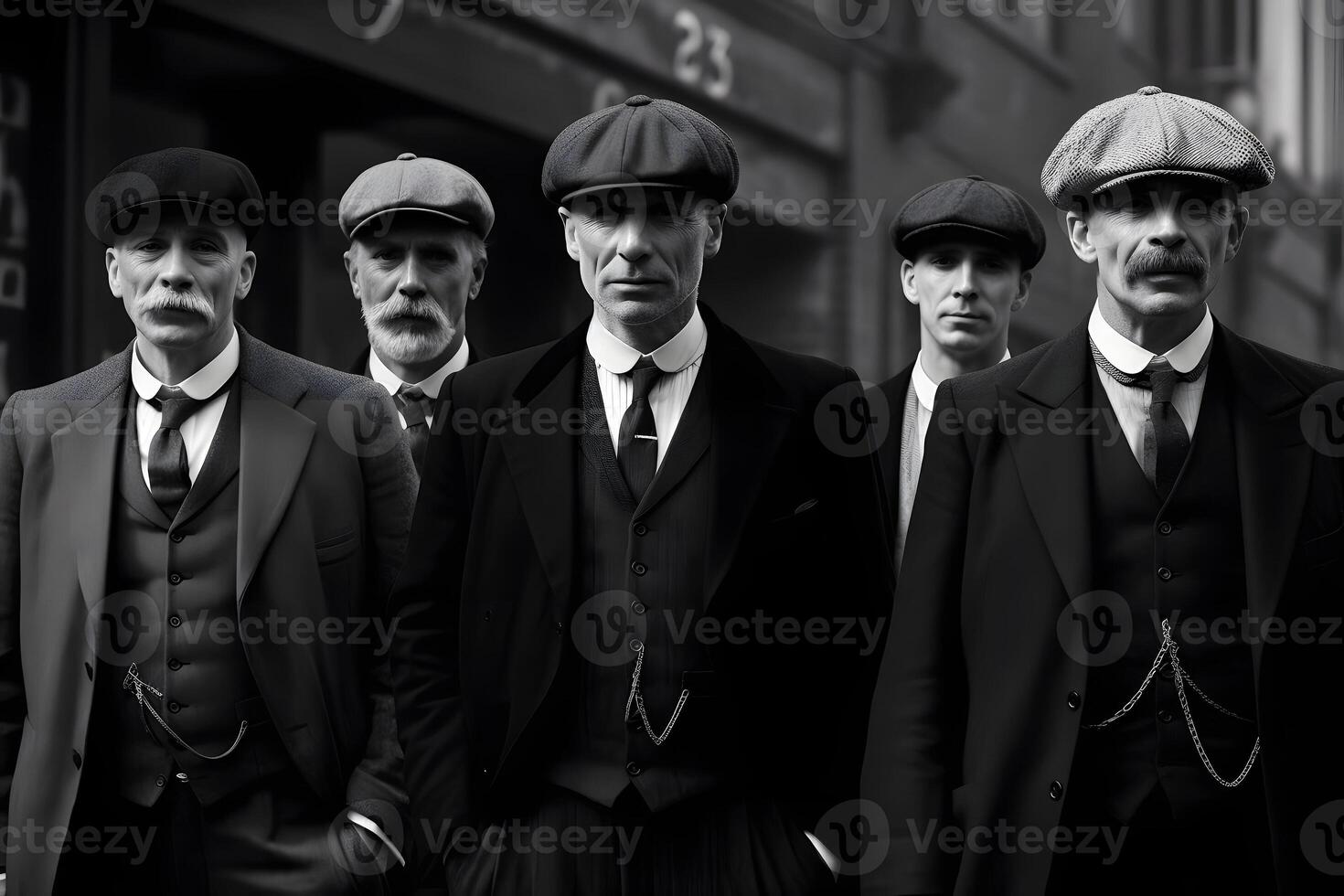 AI generated group of 1920s gangster style men, neural network generated art photo