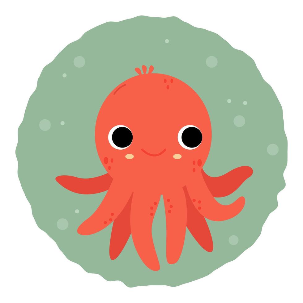 Little cute vector card with baby octopus in the water