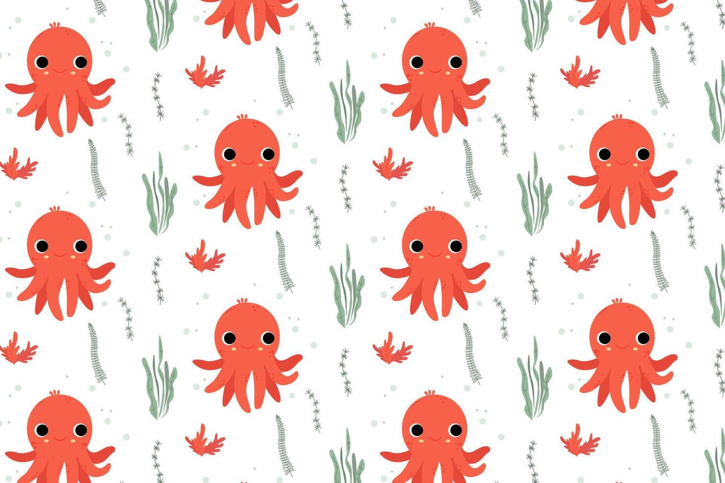 Vector pattern with little cute octopus in the ocean