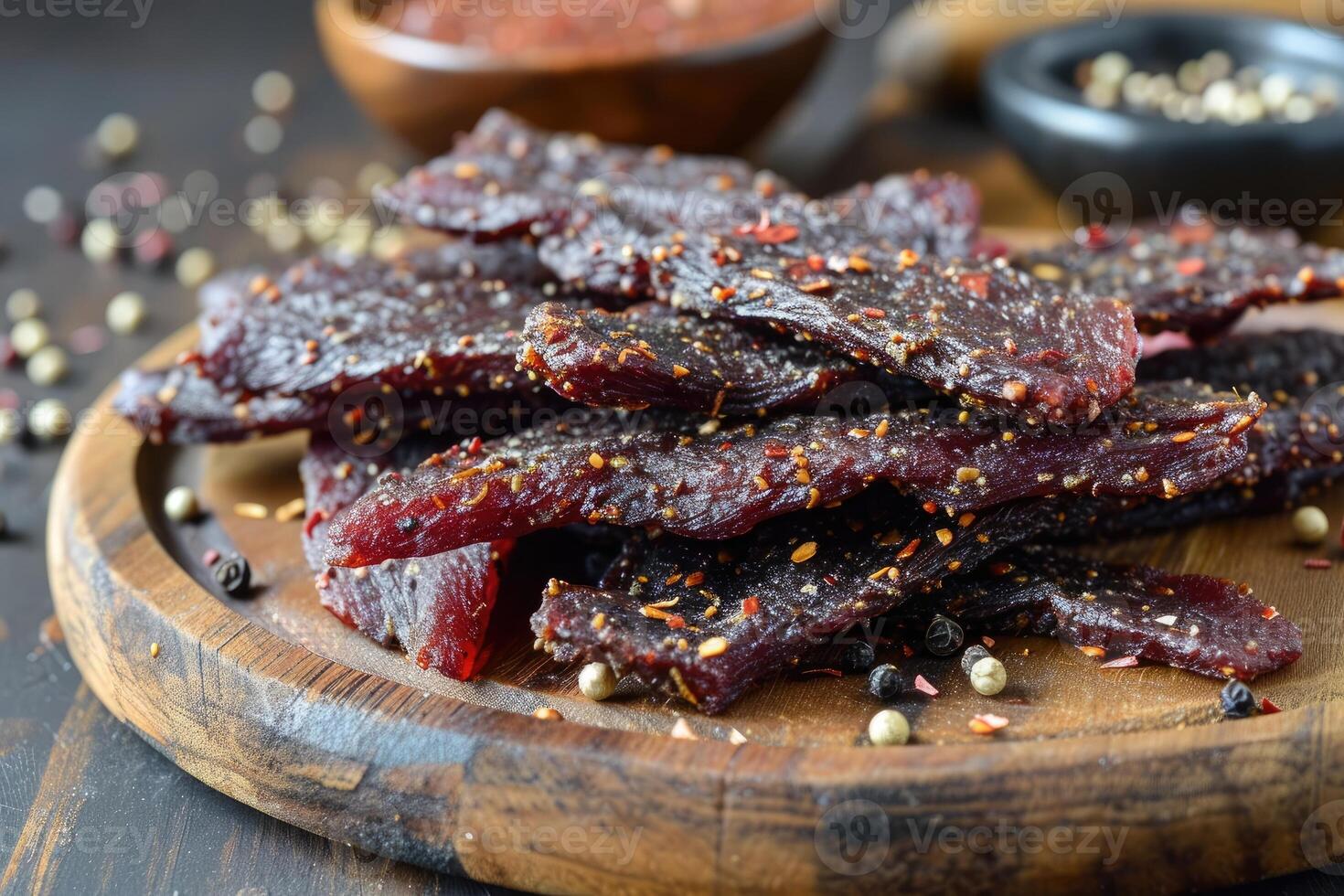AI generated Dried peppered beef jerky photo