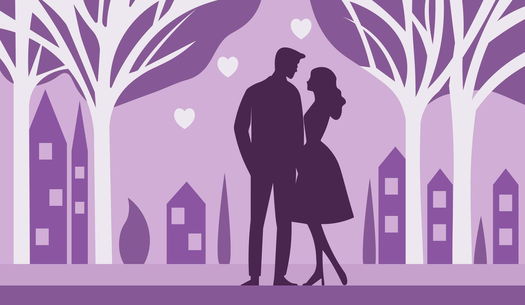 Valentines day illustration. Romantic couple in the part in the city vector