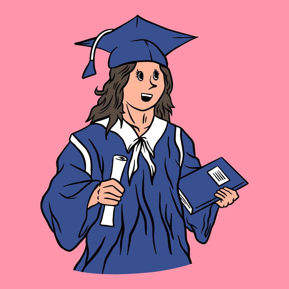 minimalista mano dibujado ilustración de graduación niña vector