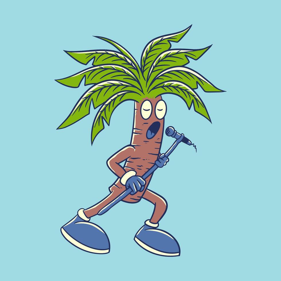 Palm tree cartoon singing hand drawn character vector