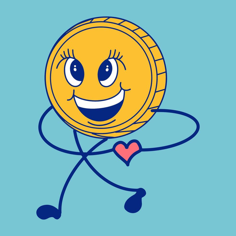 dibujos animados personaje de un oro moneda con un corazón vector