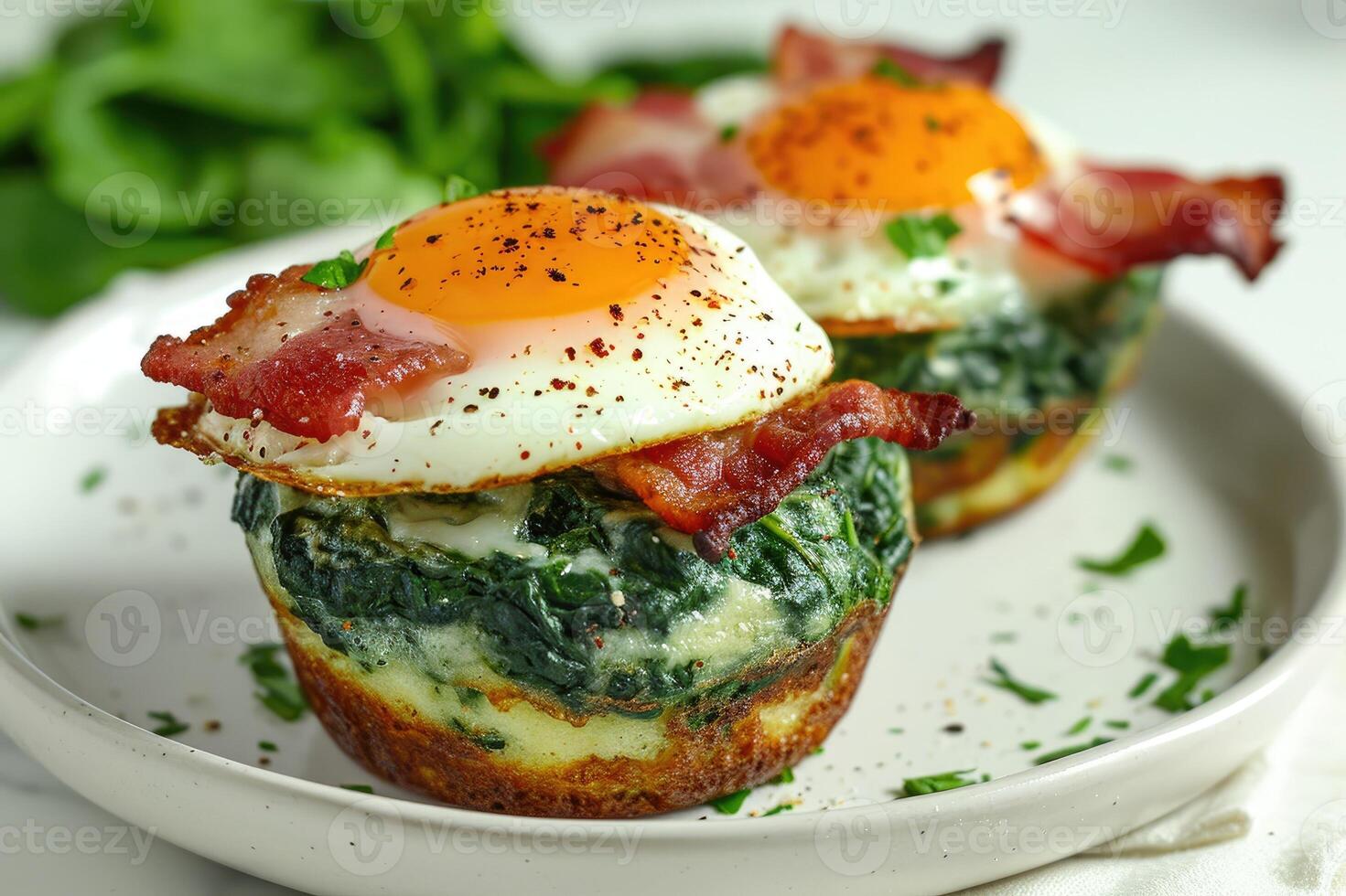 AI generated Healthy spinach and bacon low carb egg muffin. photo