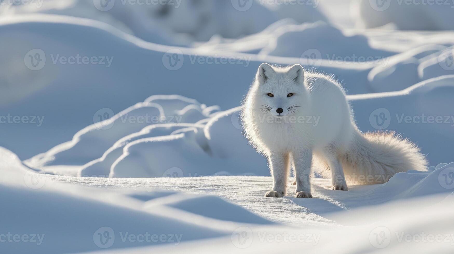 AI generated Arctic fox in snow habitat, winter landscape. photo