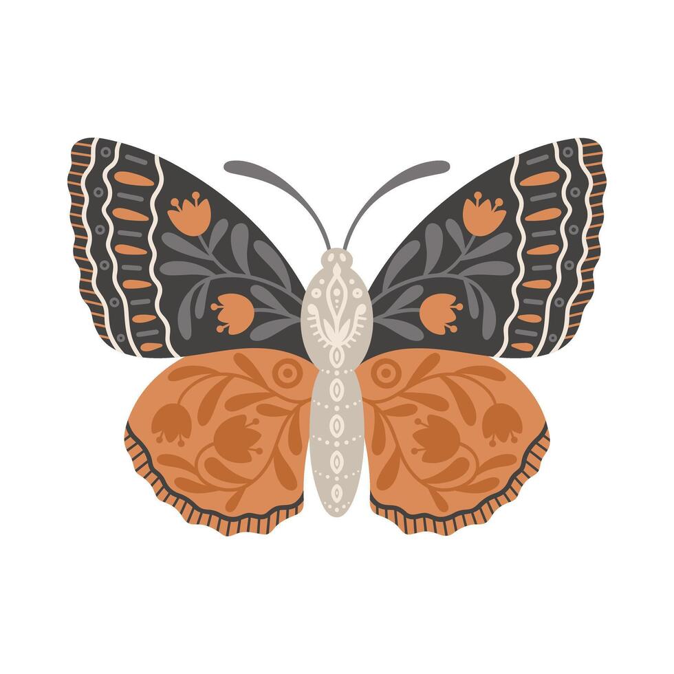 mariposa icono con floral ornamento. Clásico místico mariposa o polilla. volador celestial insecto, vector ilustración