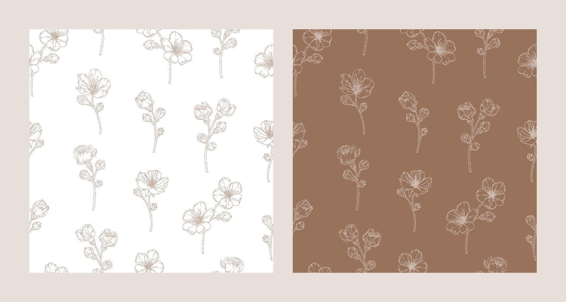 conjunto de sin costura patrones con floreciente albaricoque flores vector