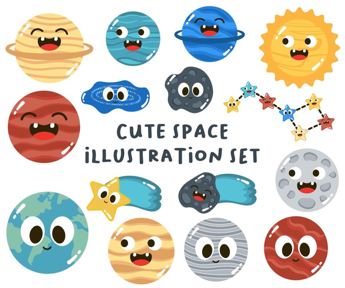 Collection of Cute Space Adventure Illustrations vector