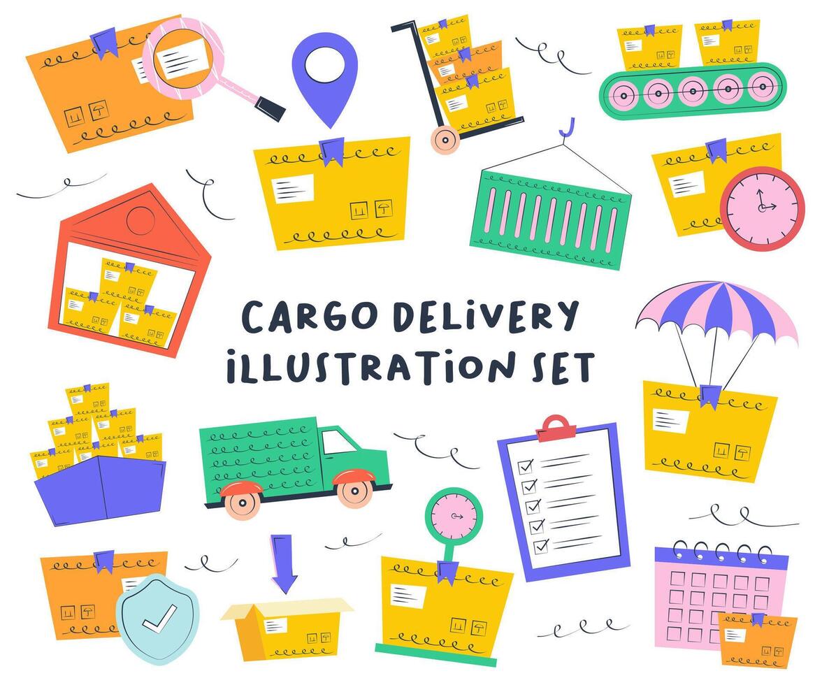 Cargo and Container Delivery Illustration Set vector