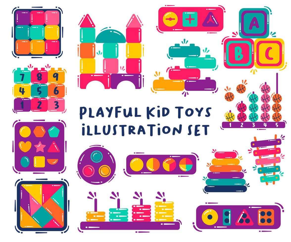 Playful Kid Stuff Toys Illustration Set vector