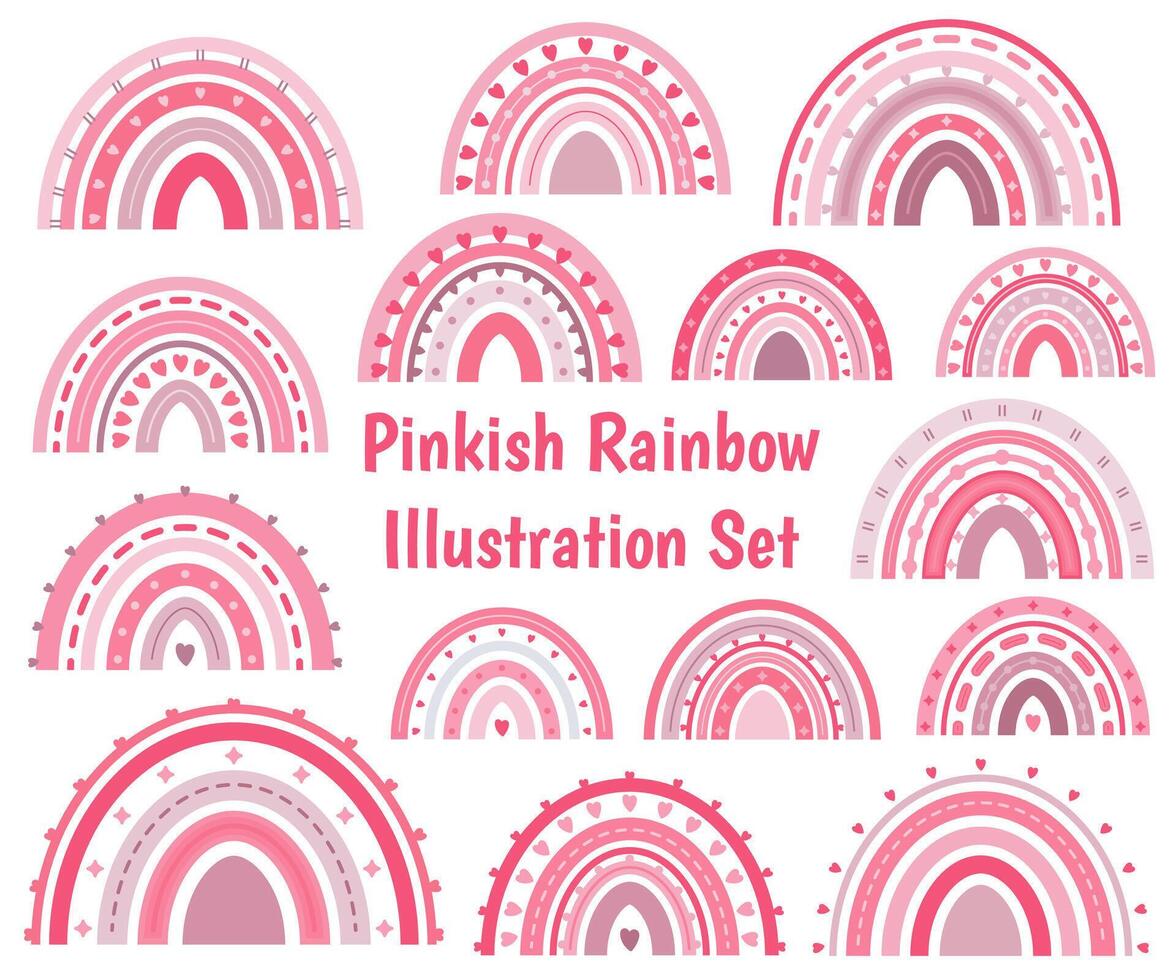 Pink Rainbow Love Illustration Set vector