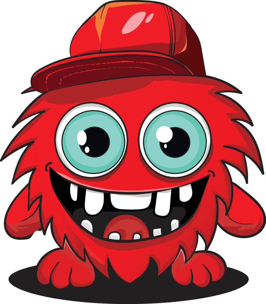 vector illustration design of a cute and scary little monster character wearing a hat