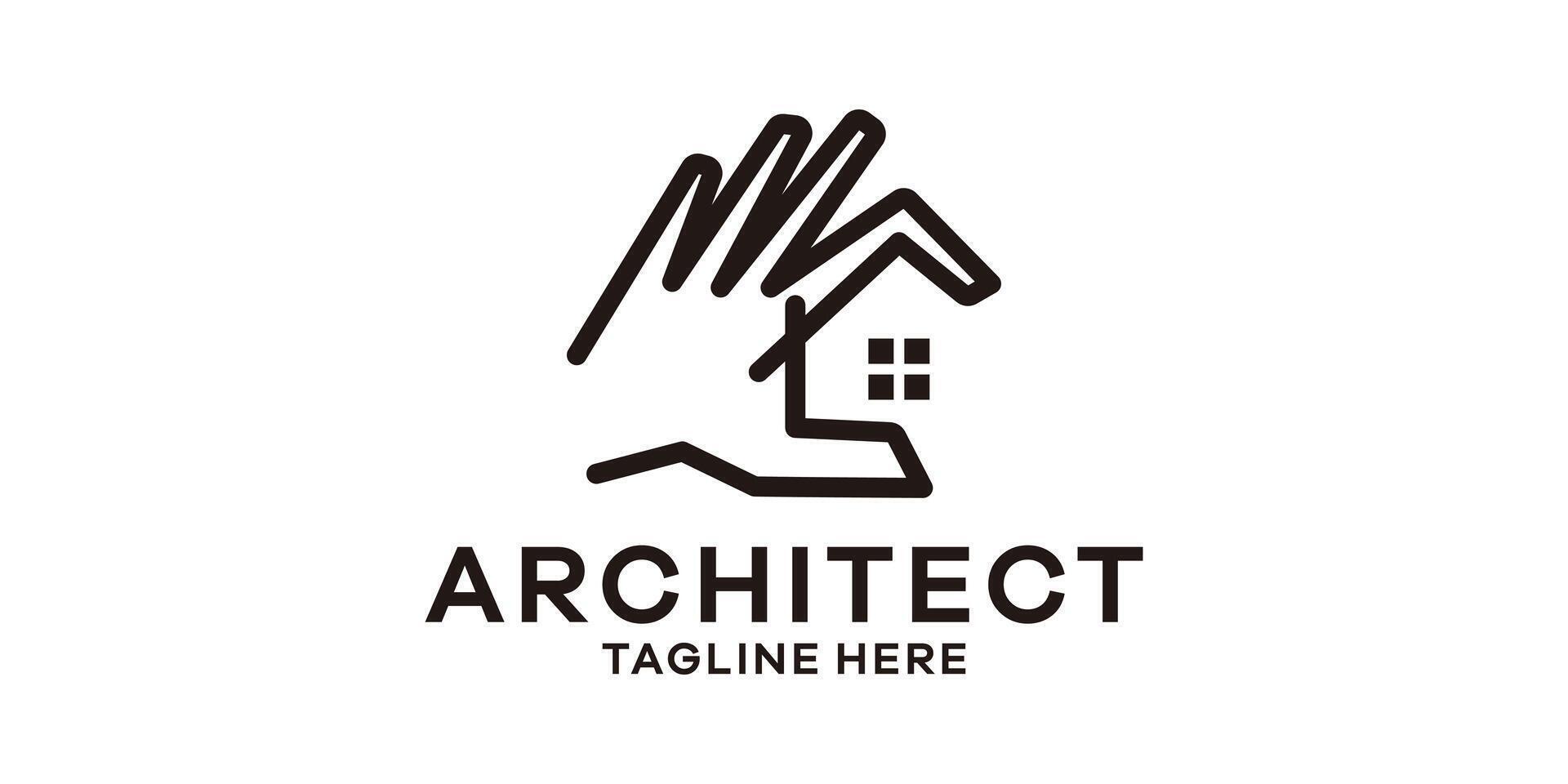 logo design combining the shape of a hand with a house, minimalist line logo design. vector