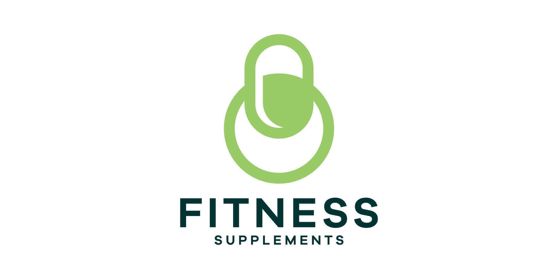 logo design combination of pills with gym equipment, logo design template symbol icon idea. vector