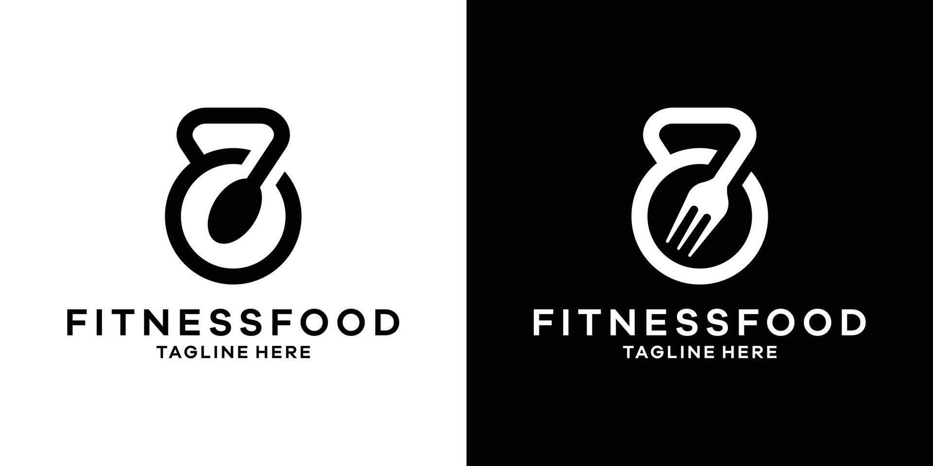 logo design combining the shape of gym equipment with spoons and forks. vector