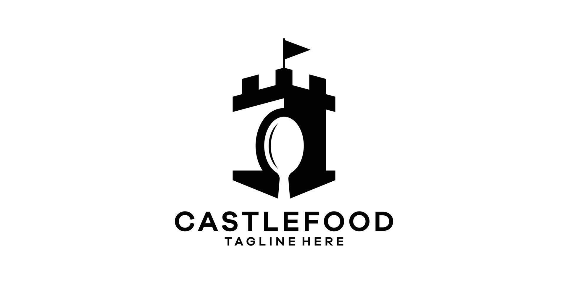 logo diseño combinación de castillo forma con cuchara, logo diseño castillo alimento. vector