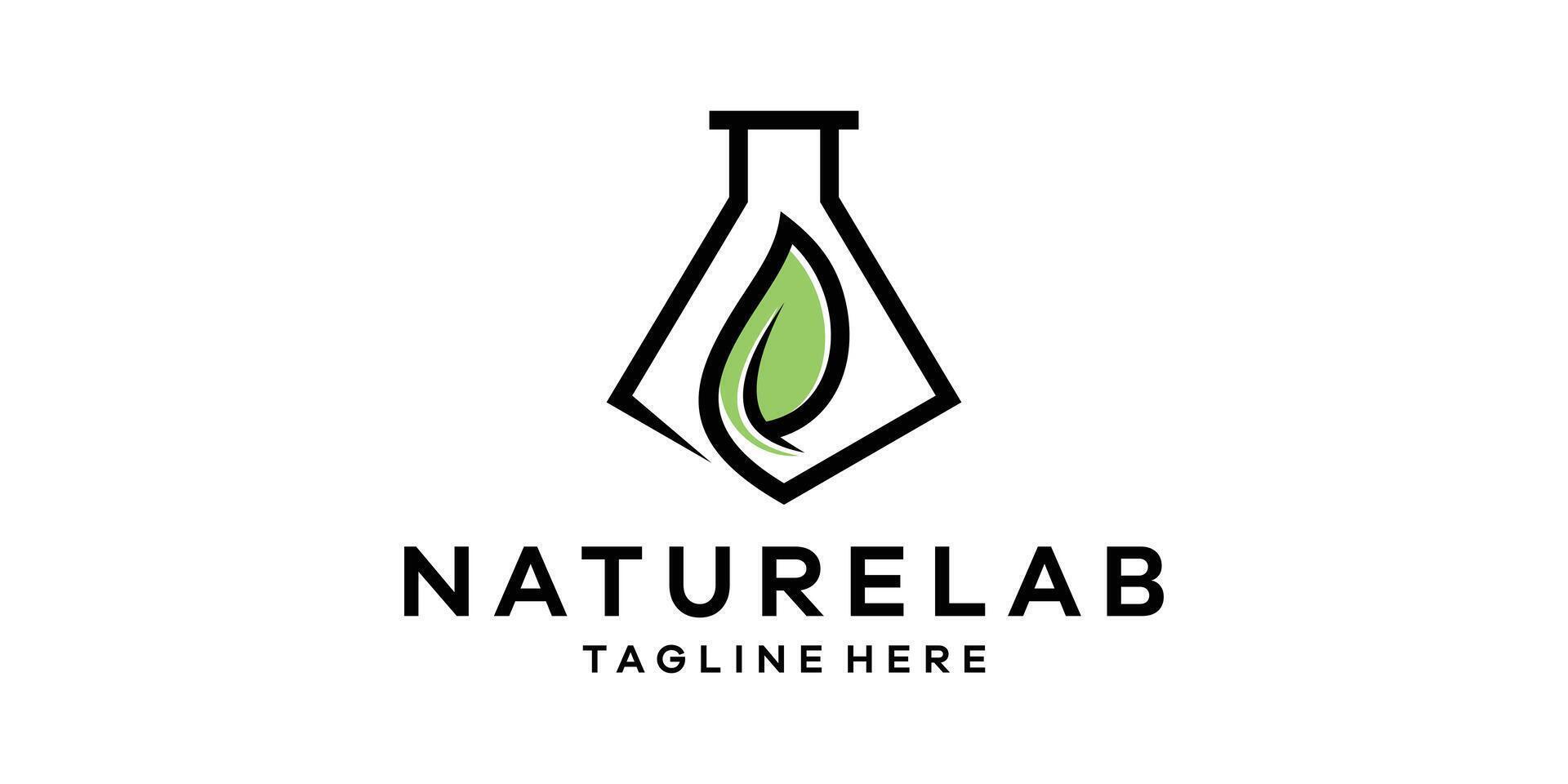 logo design combining the shape of a lab glass with leaves, logo design nature lab. vector