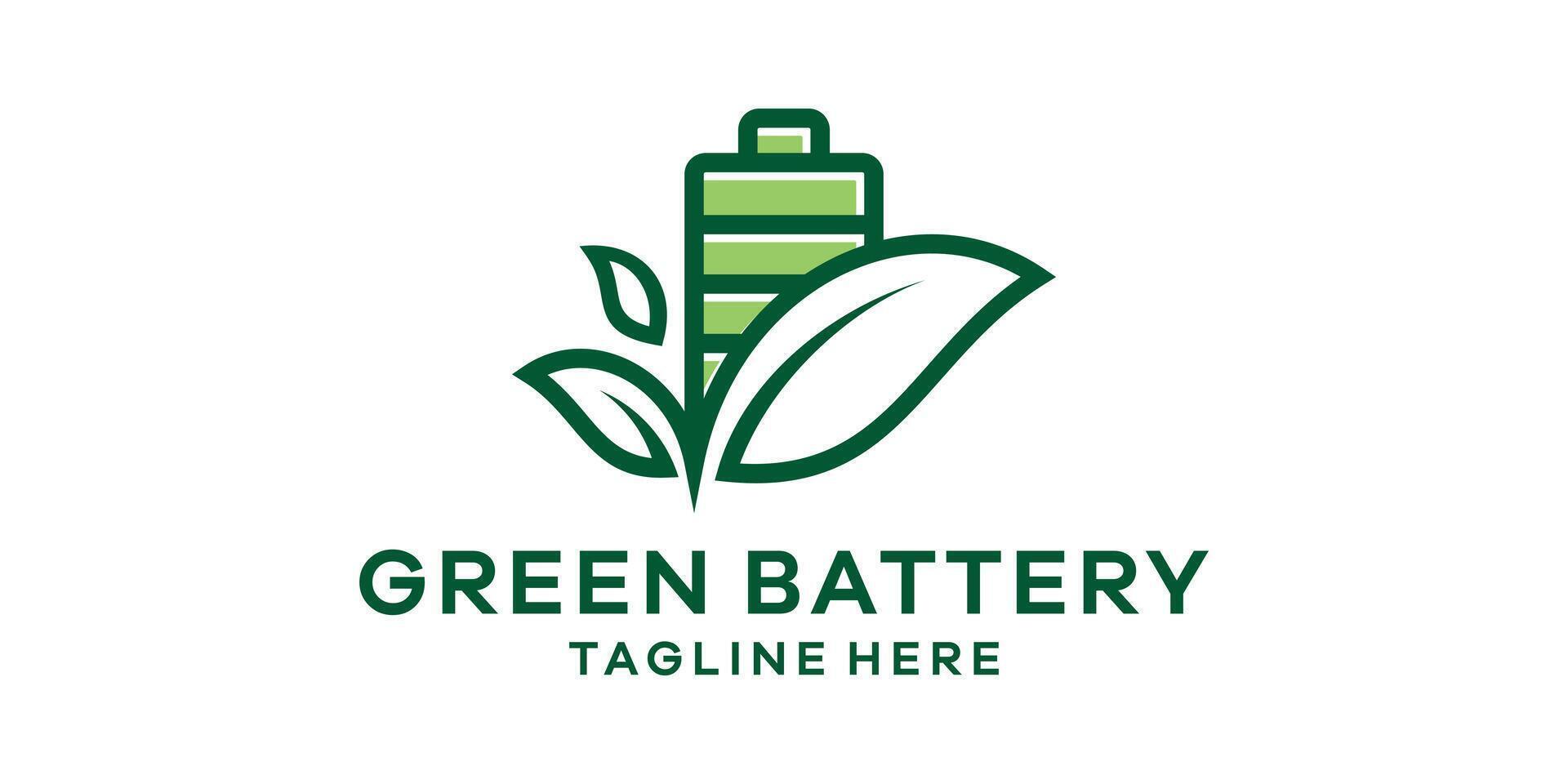 logo design combining battery shape with leaves, environmentally friendly energy logo design. vector