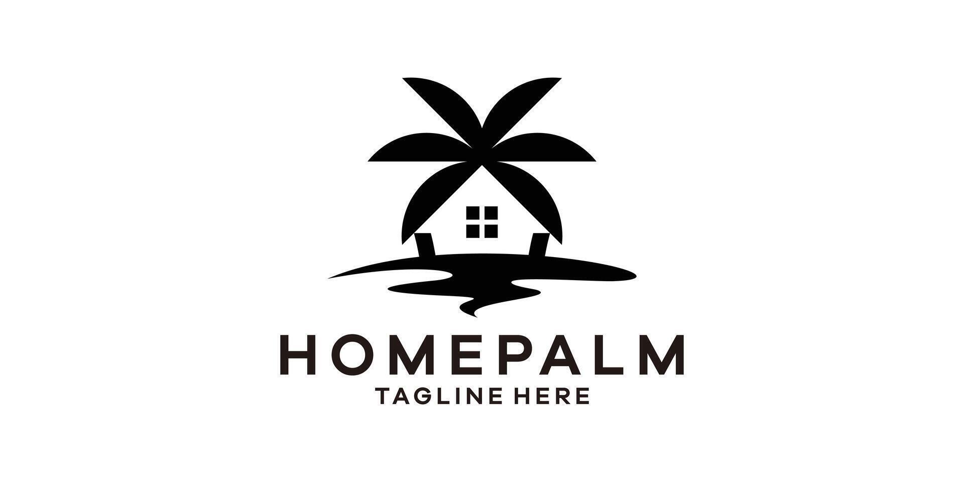 palm tree with house logo, logo design creative icon symbol. vector